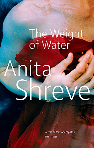 Book cover: hands holding red fabric underwater, title "The Weight of Water".