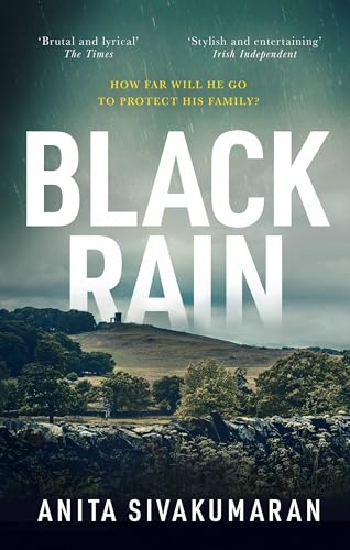 Book cover for "Black Rain" with stormy landscape and large white text.