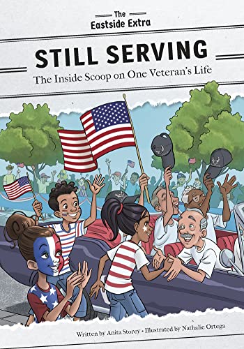 Book cover: "Still Serving" depicts a parade scene with veterans and children.