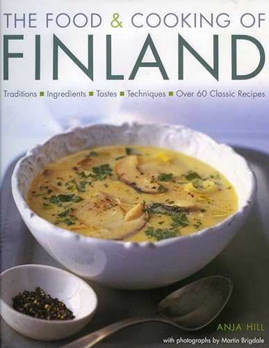 Cookbook cover featuring creamy mushroom soup and the title "Food and Cooking of Finland".