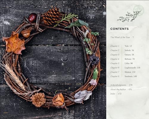 Book cover with a rustic wreath and table of contents listing festivals.