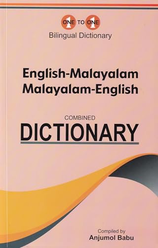 Peach-colored dictionary cover: "English-Malayalam & Malayalam-English" with bold text.