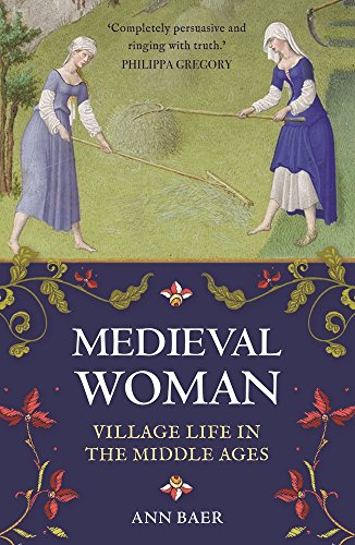 Book cover showing two medieval women raking hay in a field with floral borders.