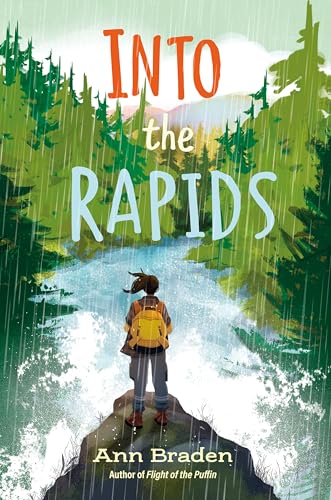 Book cover: girl with backpack views a river in a forest.