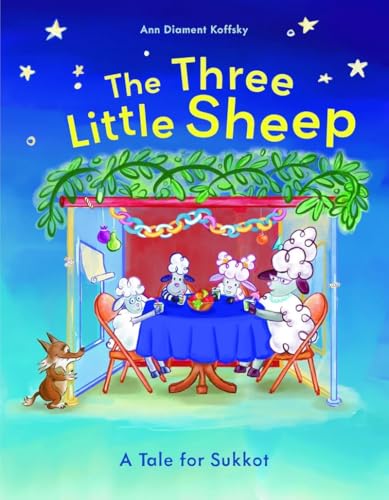 Book cover: three sheep at a table under a decorated sukkah.