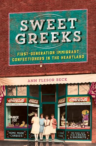 Book cover: "Sweet Greeks" with a vintage storefront and three women.