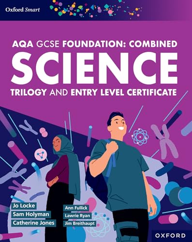 Textbook cover with illustrated students and science imagery, titled "AQA GCSE Foundation: Science".