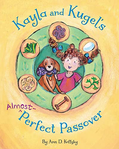Book cover: girl with dog inside a circle of Passover symbols.