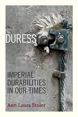 Book cover with weathered concrete, a metal lock, and bold white text.