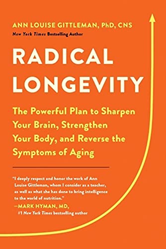 Orange book cover with white title: "Radical Longevity" and author Ann Louise Gittleman.