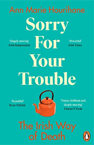 Book cover: "Sorry For Your Trouble" with a red teapot illustration.