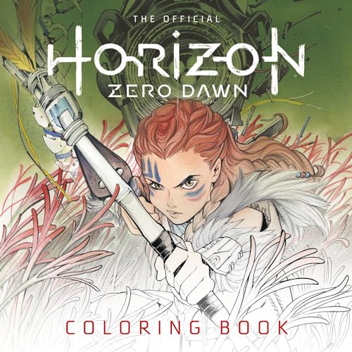 Horizon Zero Dawn coloring book cover featuring Aloy with a bow.