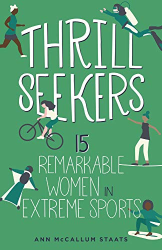 Book cover: "Thrill Seekers" featuring illustrated women in various extreme sports.