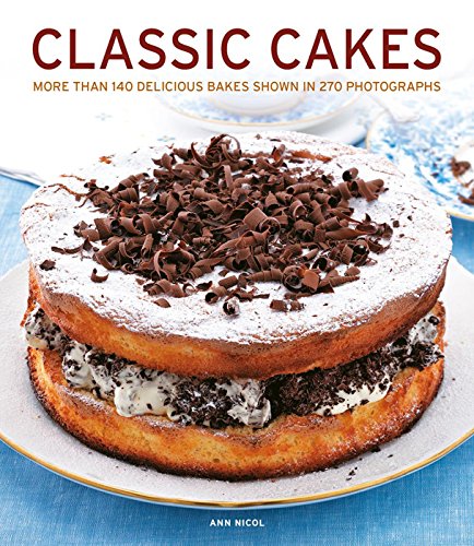 Cookbook cover featuring a layered chocolate cake with powdered sugar.