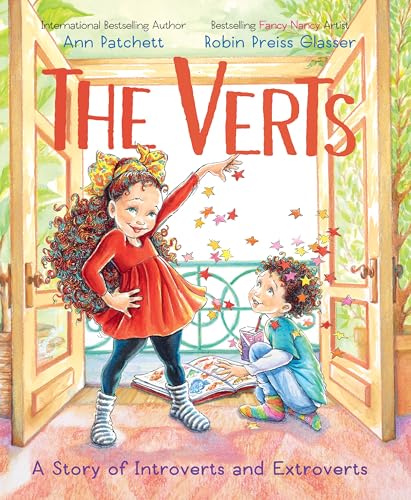 Book cover: two young girls, one reading, one posing, with open doors.
