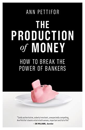Book cover with white text on black background and a pink piggy bank plate.