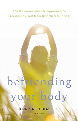Book cover with woman looking at sun, title "befriending your body".