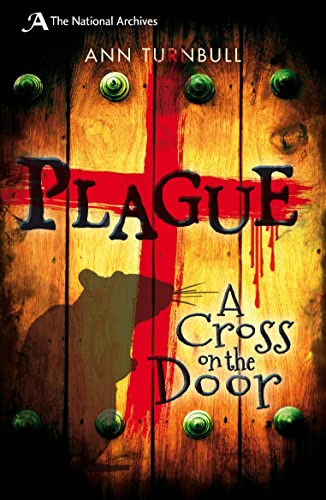 Book cover: "Plague" with a red cross, rat silhouette, and wooden door.