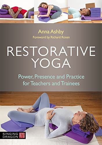 Book cover: "Restorative Yoga" with images of people in relaxing poses.