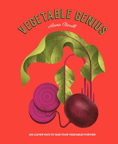 Cookbook cover with illustrated beets and green leaves, titled “Vegetable Genius”.