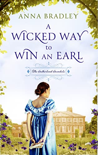 Book cover: woman in blue dress, manor house, floral border.