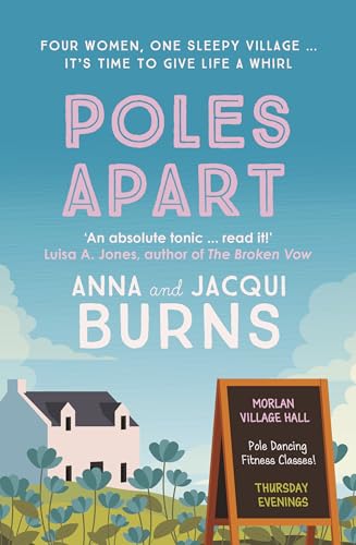 Book cover: “Poles Apart” with a village scene and fitness class sign.