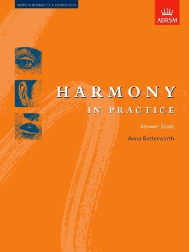 Orange book cover with facial features and "Harmony In Practice" text.
