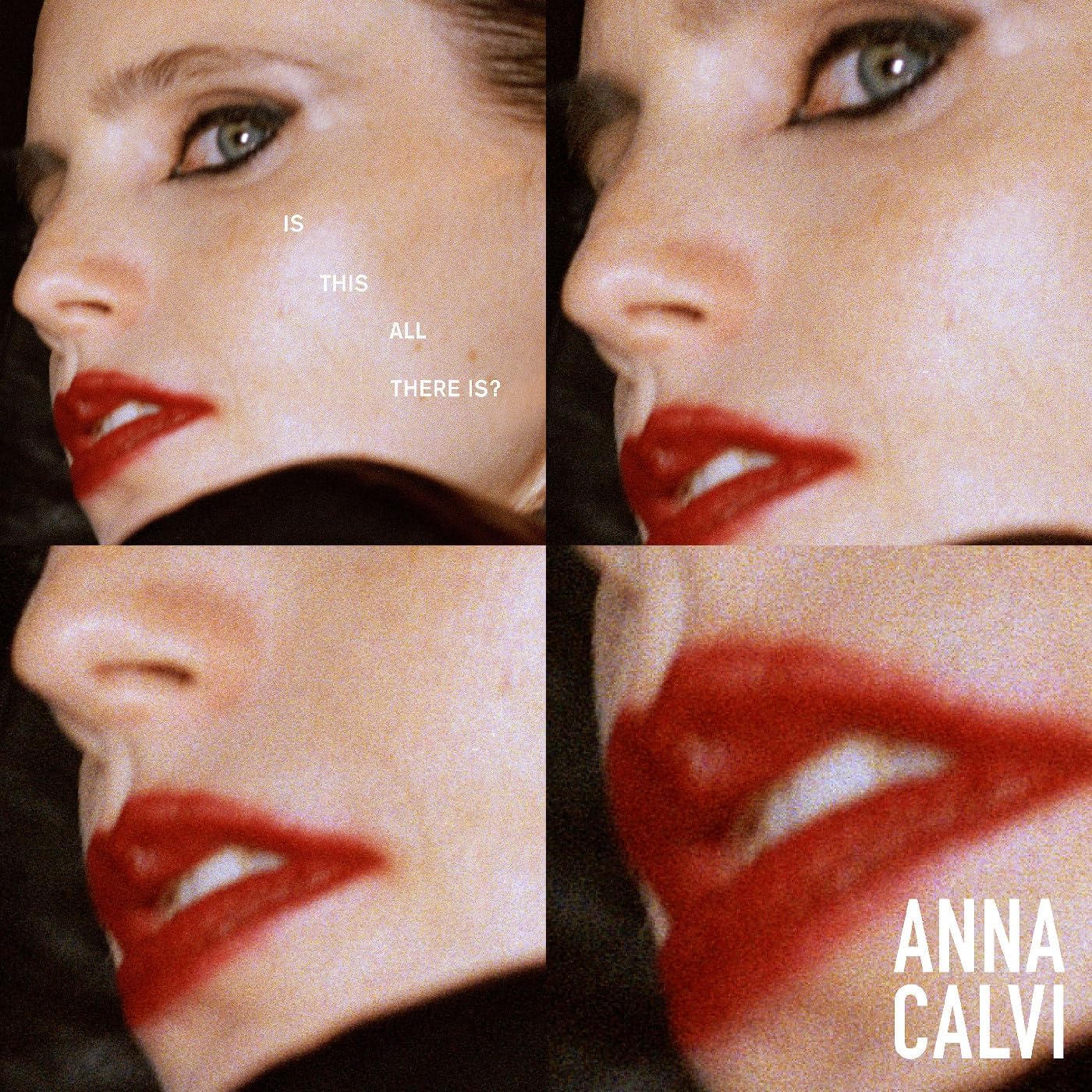 Close-up of Anna Calvi with red lips, divided into four panels.
