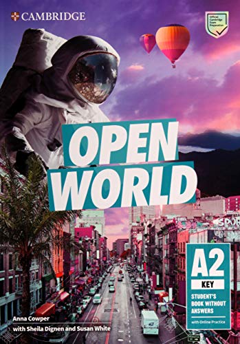 Textbook cover with astronaut, hot air balloons, and a city street.