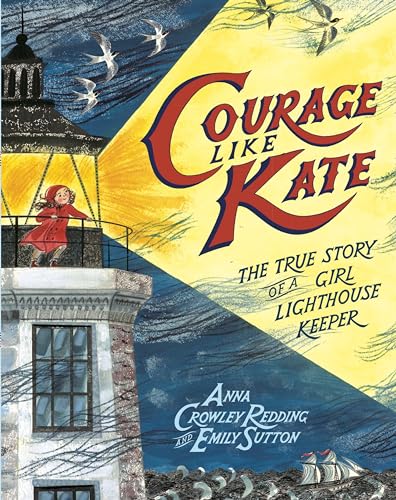 Book cover: girl in red at a lighthouse, birds flying above.