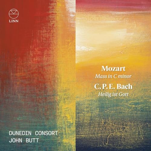 CD cover with abstract orange and yellow paint strokes, text reading "Mozart" and "Bach.