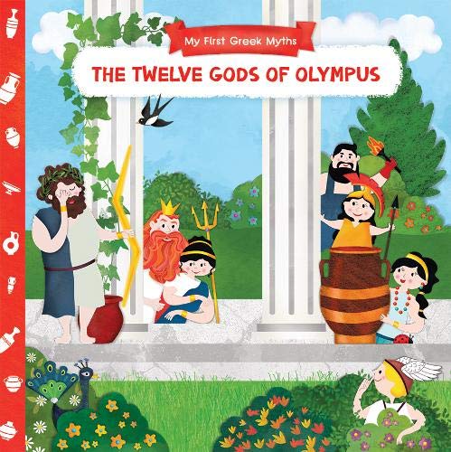 Book cover depicting Greek gods and goddesses in a colorful illustration.