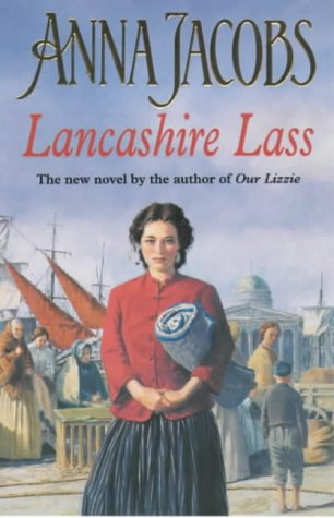 Book cover: “Lancashire Lass” featuring a woman with a shawl by a harbor.