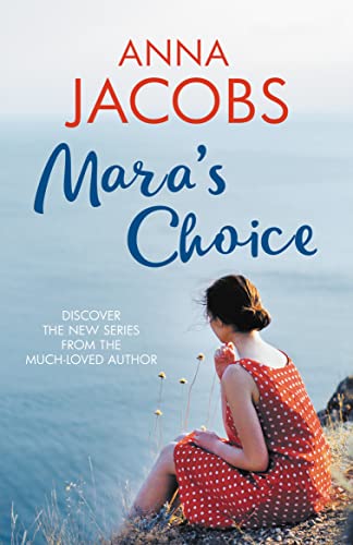 Book cover with woman overlooking the ocean, title “Mara’s Choice” in red.