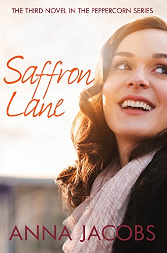 Book cover: “Saffron Lane” featuring a smiling woman looking upwards.