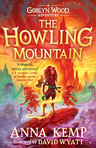 Book cover: girl with red hair facing fantastical creatures near a mountain.