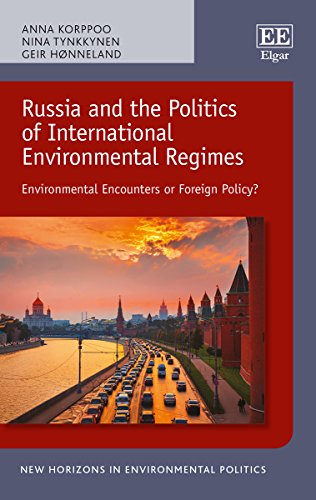 Book cover: “Russia and the Politics of International Environmental Regimes” with a cityscape.