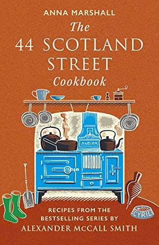 Cookbook cover with a blue stove, cookware, and green wellington boots.