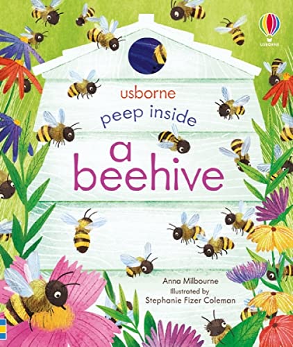 Children's book cover depicting a white beehive surrounded by bees and flowers.