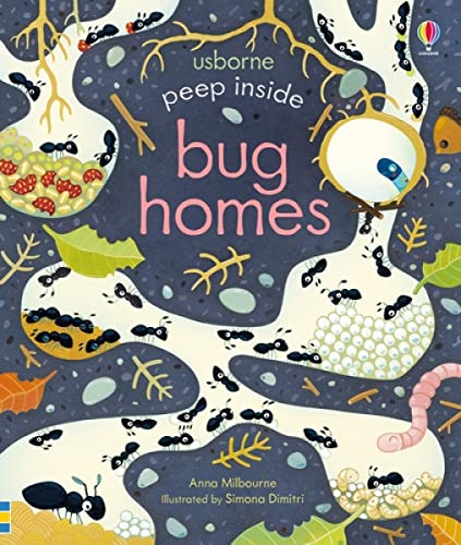 Book cover: "Peep Inside Bug Homes" with illustrated bugs and habitats.