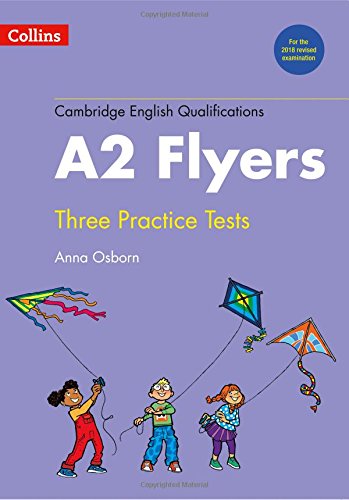 Book cover: “A2 Flyers” practice tests with children flying kites.