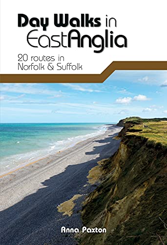 Book cover: “Day Walks in East Anglia” with coastal landscape image.