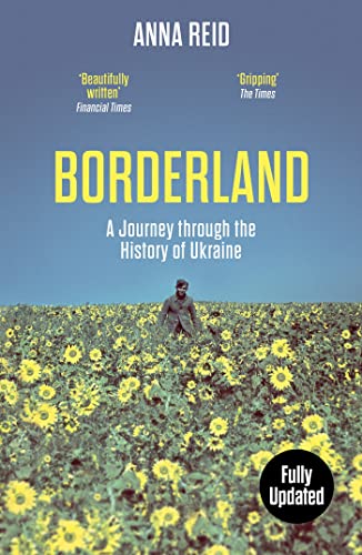Book cover: "Borderland" with a man in a sunflower field.