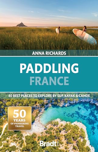 Book cover: "Paddling France" with kayakers and Mont Saint-Michel in background.