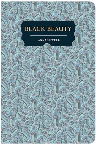 Book cover of Black Beauty by Anna Sewell with blue and grey swirl patterns.