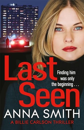 Book cover: woman’s face, city skyline, red text “Last Seen.”