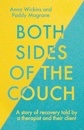 Book cover: “Both Sides of the Couch” with yellow text on blue and yellow background.
