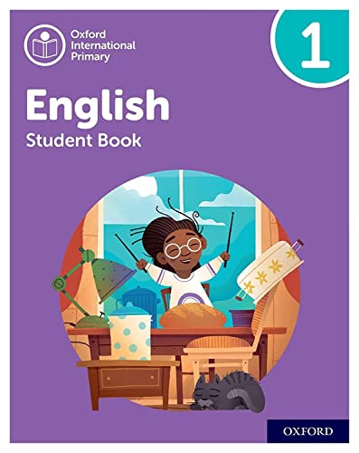 Purple English student book cover with illustration of a child drawing.