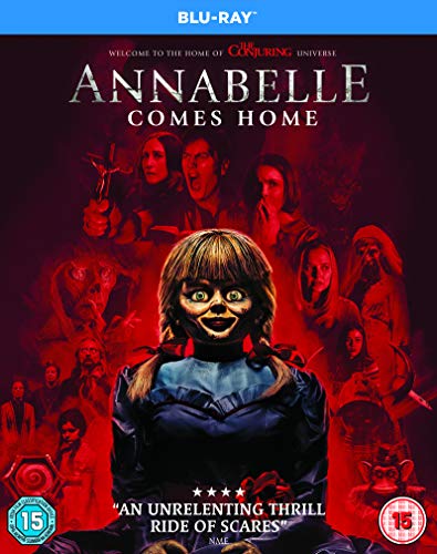 Annabelle Comes Home Blu-ray cover with doll and frightened faces.
