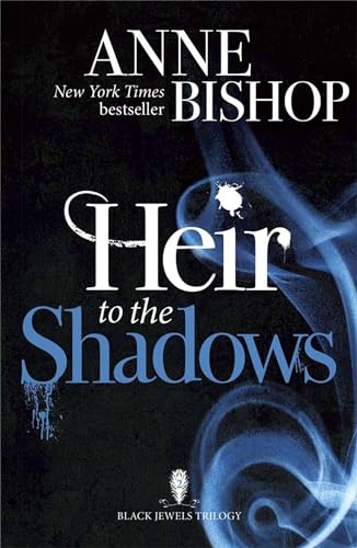Book cover: “Heir to the Shadows” with swirling blue and black designs.